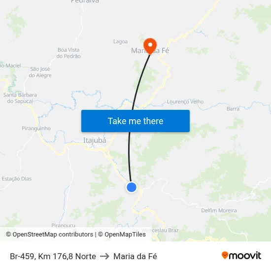 Br-459, Km 176,8 Norte to Maria da Fé map