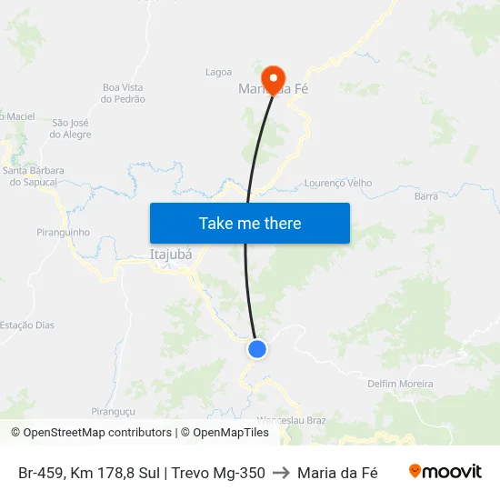 Br-459, Km 178,8 Sul | Trevo Mg-350 to Maria da Fé map