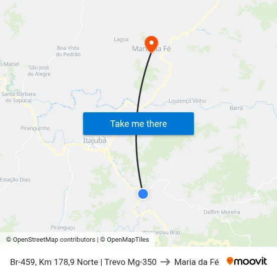 Br-459, Km 178,9 Norte | Trevo Mg-350 to Maria da Fé map