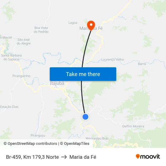 Br-459, Km 179,3 Norte to Maria da Fé map