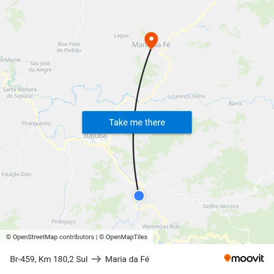 Br-459, Km 180,2 Sul to Maria da Fé map