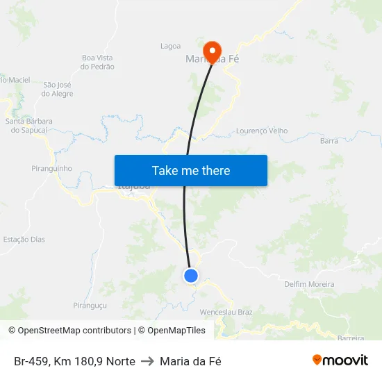 Br-459, Km 180,9 Norte to Maria da Fé map