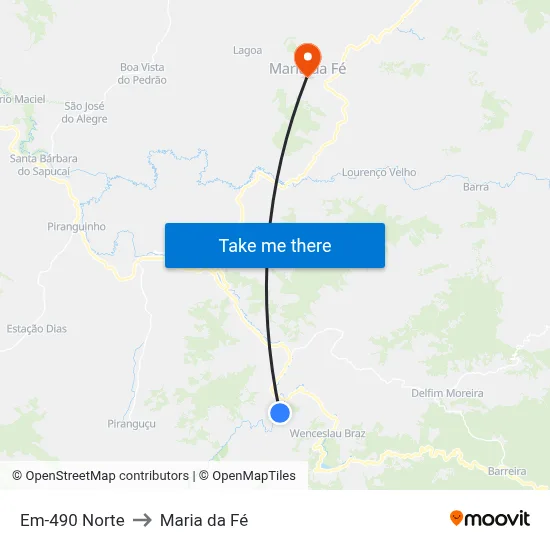 Em-490 Norte to Maria da Fé map