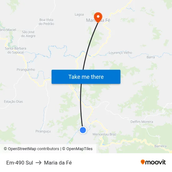 Em-490 Sul to Maria da Fé map