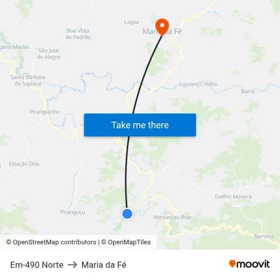 Em-490 Norte to Maria da Fé map