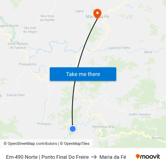 Em-490 Norte | Ponto Final Do Freire to Maria da Fé map