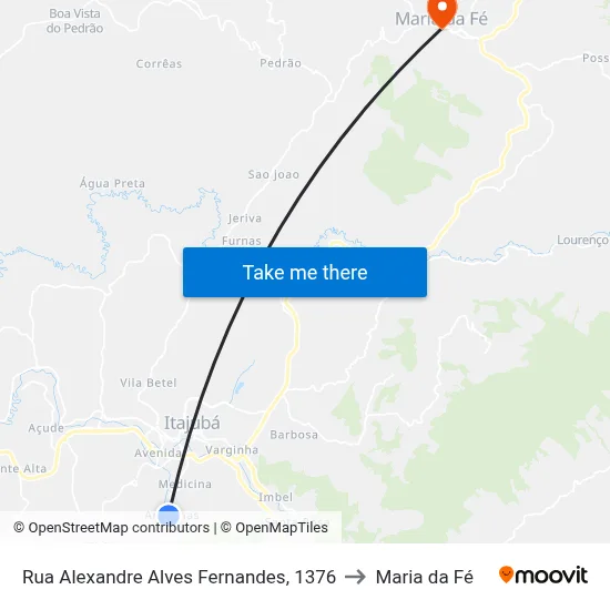 Rua Alexandre Alves Fernandes, 1376 to Maria da Fé map