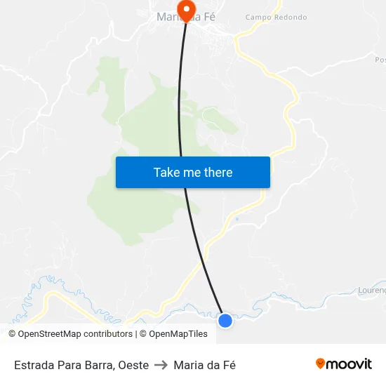 Estrada Para Barra, Oeste to Maria da Fé map