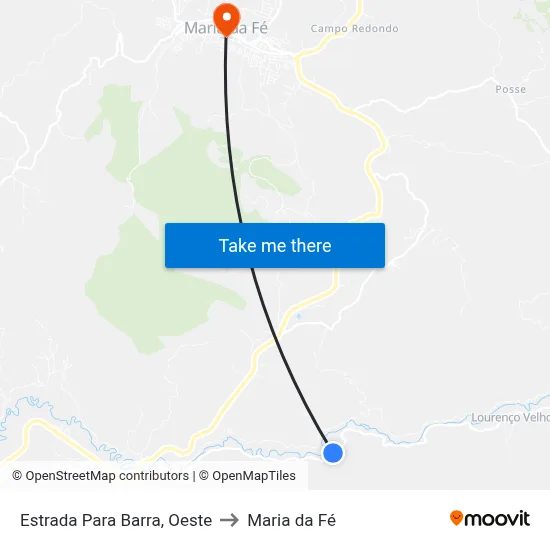Estrada Para Barra, Oeste to Maria da Fé map