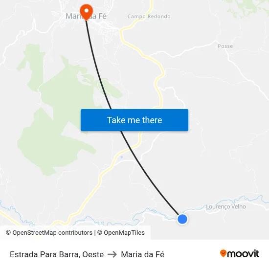 Estrada Para Barra, Oeste to Maria da Fé map