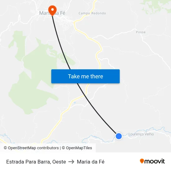 Estrada Para Barra, Oeste to Maria da Fé map