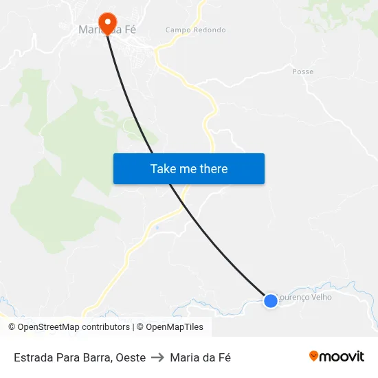 Estrada Para Barra, Oeste to Maria da Fé map