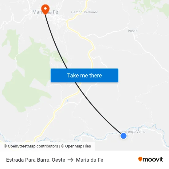Estrada Para Barra, Oeste to Maria da Fé map