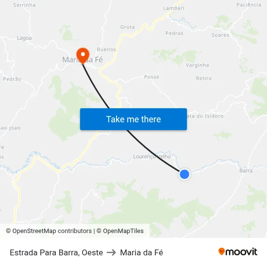 Estrada Para Barra, Oeste to Maria da Fé map