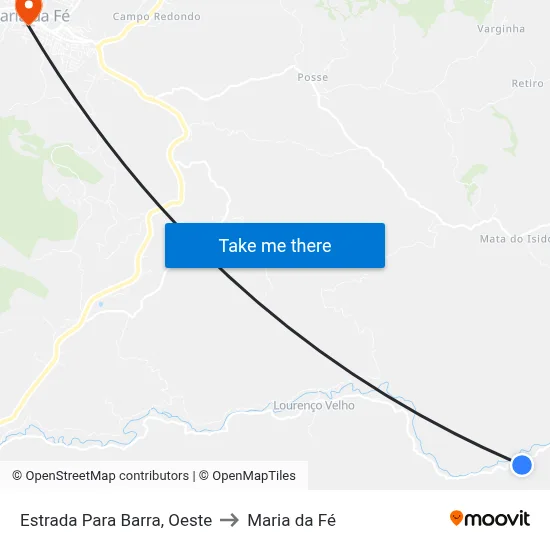Estrada Para Barra, Oeste to Maria da Fé map