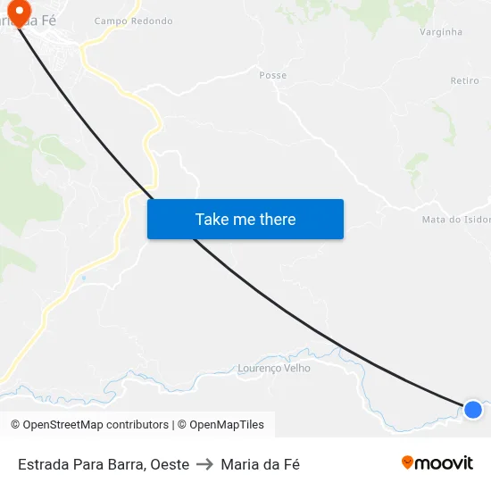 Estrada Para Barra, Oeste to Maria da Fé map