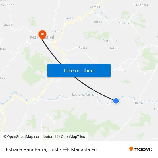 Estrada Para Barra, Oeste to Maria da Fé map