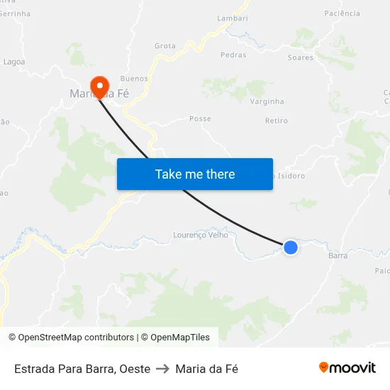 Estrada Para Barra, Oeste to Maria da Fé map
