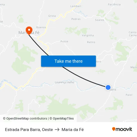 Estrada Para Barra, Oeste to Maria da Fé map