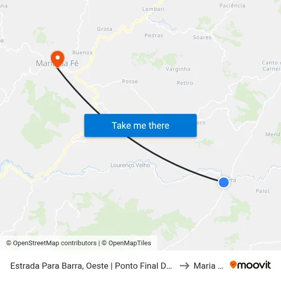 Estrada Para Barra, Oeste | Ponto Final Da Linha 14 Na Barra to Maria da Fé map