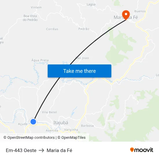 Em-443 Oeste to Maria da Fé map