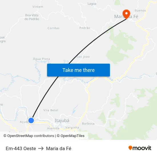 Em-443 Oeste to Maria da Fé map
