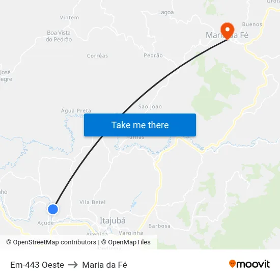 Em-443 Oeste to Maria da Fé map