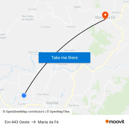 Em-443 Oeste to Maria da Fé map