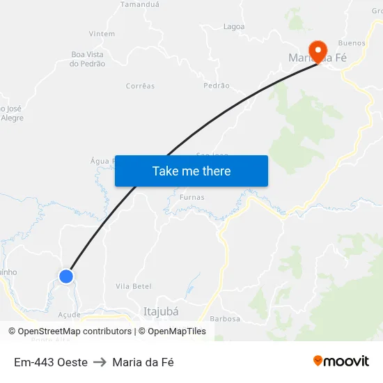 Em-443 Oeste to Maria da Fé map