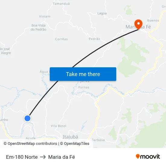 Em-180 Norte to Maria da Fé map