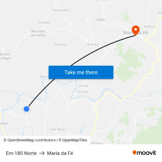 Em-180 Norte to Maria da Fé map