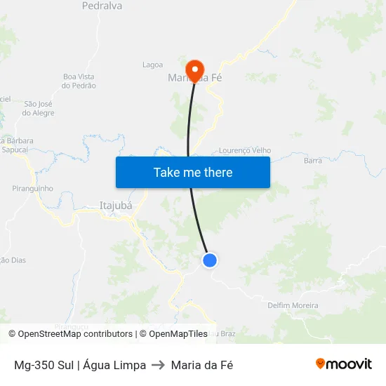Mg-350 Sul | Água Limpa to Maria da Fé map