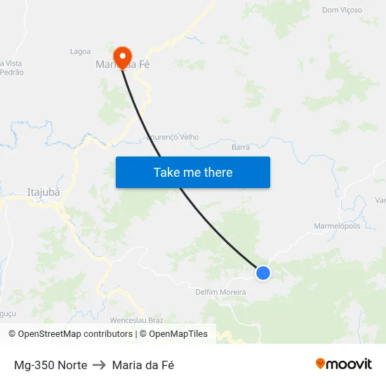 Mg-350 Norte to Maria da Fé map
