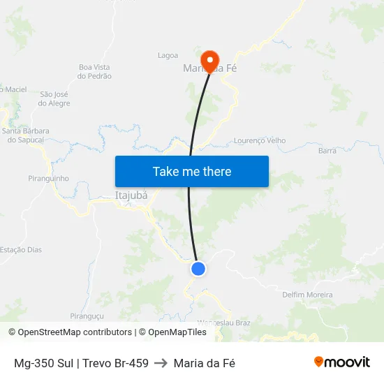 Mg-350 Sul | Trevo Br-459 to Maria da Fé map