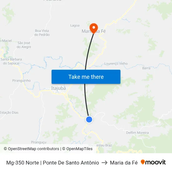 Mg-350 Norte | Ponte De Santo Antônio to Maria da Fé map