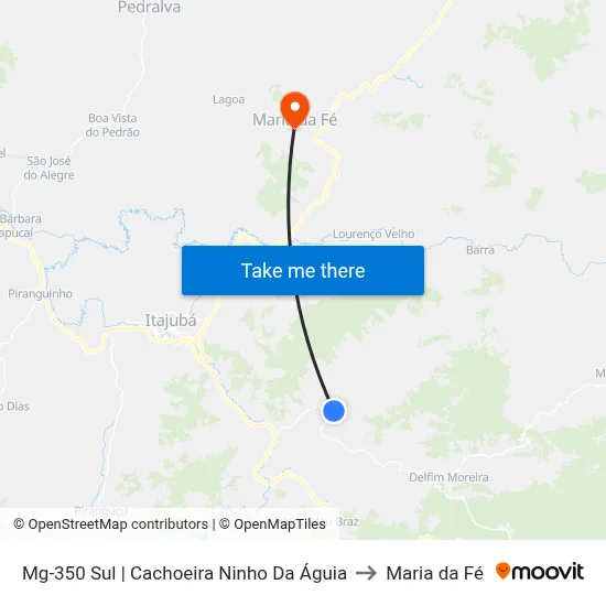 Mg-350 Sul | Cachoeira Ninho Da Águia to Maria da Fé map