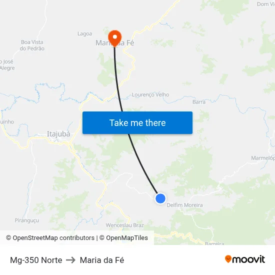 Mg-350 Norte to Maria da Fé map