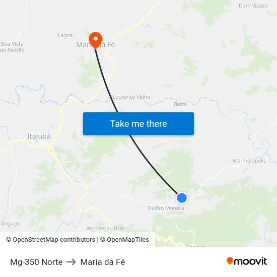 Mg-350 Norte to Maria da Fé map