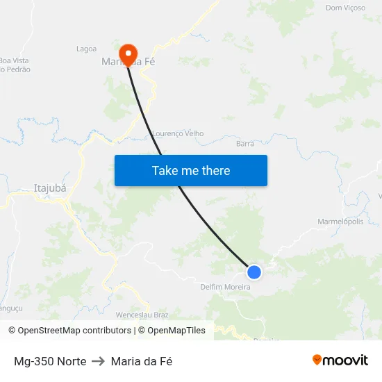 Mg-350 Norte to Maria da Fé map