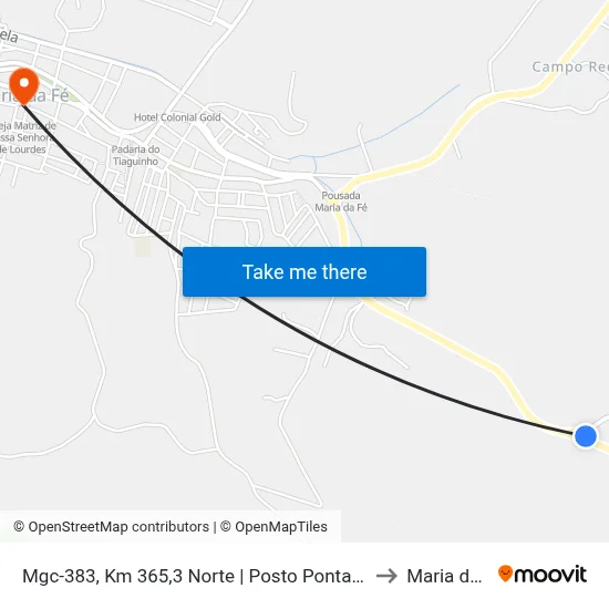 Mgc-383, Km 365,3 Norte | Posto Pontal Da Serra to Maria da Fé map
