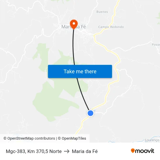 Mgc-383, Km 370,5 Norte to Maria da Fé map