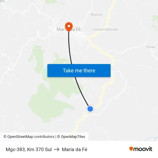 Mgc-383, Km 370 Sul to Maria da Fé map