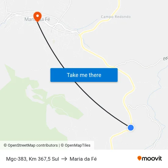 Mgc-383, Km 367,5 Sul to Maria da Fé map