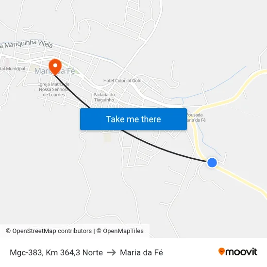 Mgc-383, Km 364,3 Norte to Maria da Fé map