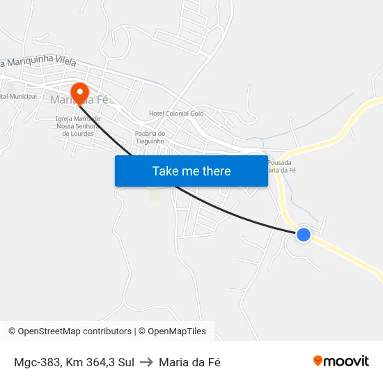 Mgc-383, Km 364,3 Sul to Maria da Fé map