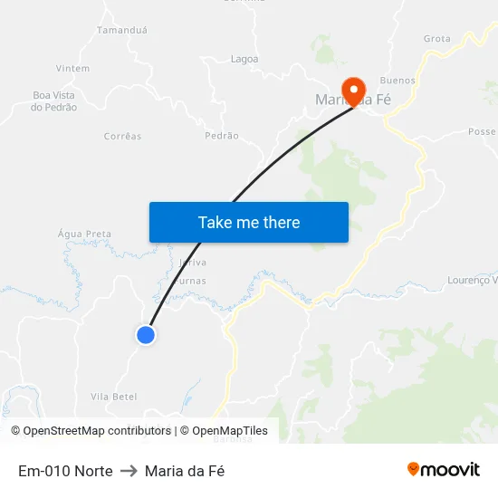 Em-010 Norte to Maria da Fé map
