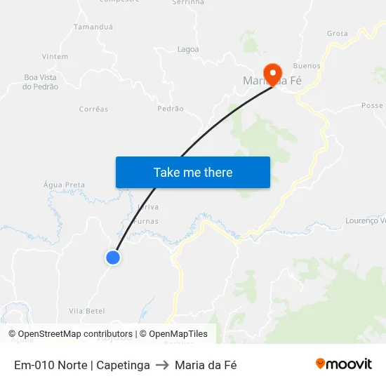 Em-010 Norte | Capetinga to Maria da Fé map