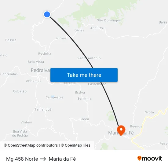 Mg-458 Norte to Maria da Fé map