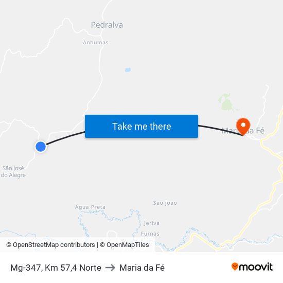 Mg-347, Km 57,4 Norte to Maria da Fé map