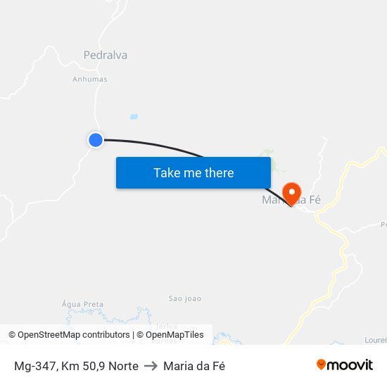 Mg-347, Km 50,9 Norte to Maria da Fé map
